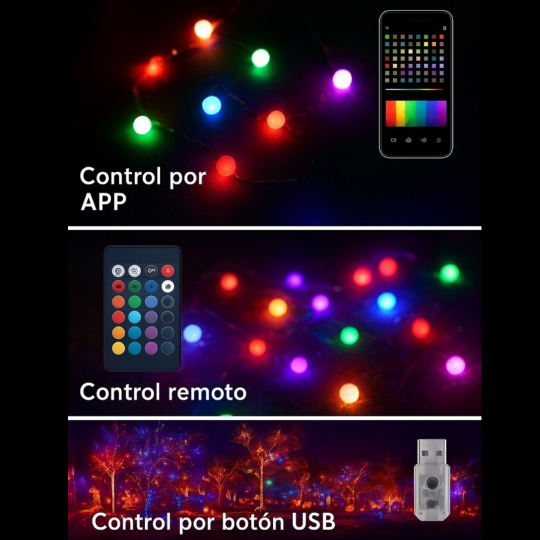Luces Navideñas Smart RGB 10 m | App + Música + Impermeables